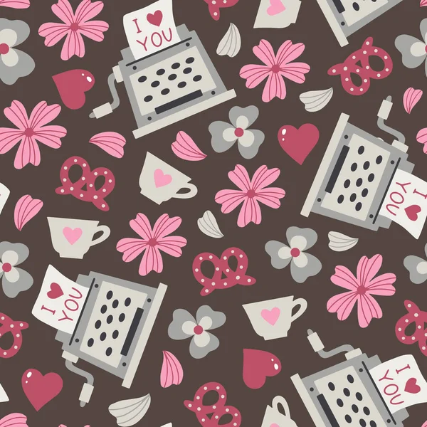 Seamless Pattern Flowers Printing Machine Holiday Valentine Day Vector Illustration — Stock Vector