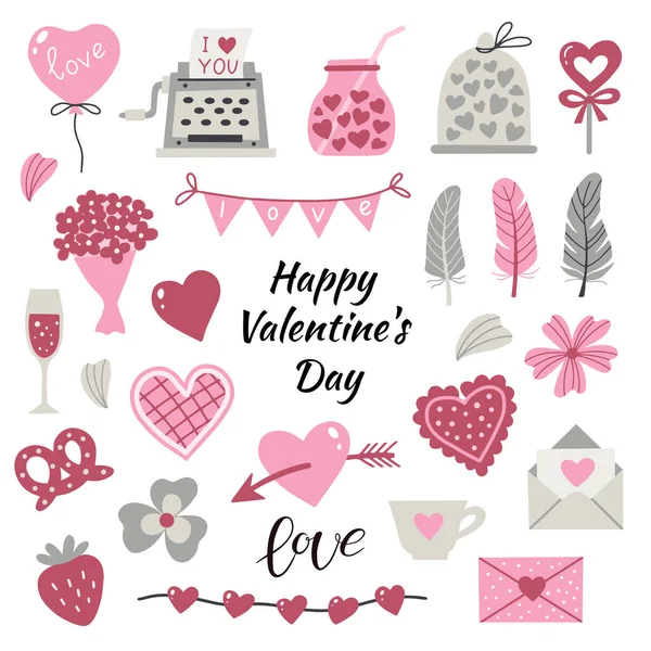 Set Cute Valentine Day Elements — Stock Vector