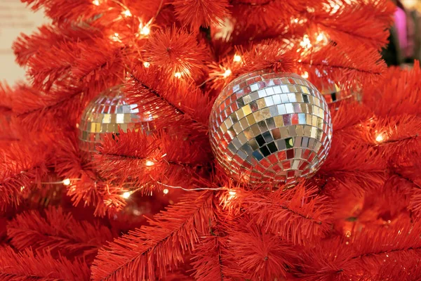 Julen Disco Bollar Röd Julgran — Stockfoto
