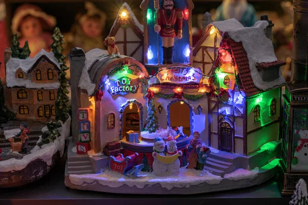 Toy Christmas Village Colorful Illumination Moving Figures — Stok fotoğraf
