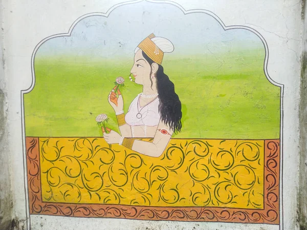 Красивая Женщина Картина Стене Химачал Прадеш Индия — стоковое фото