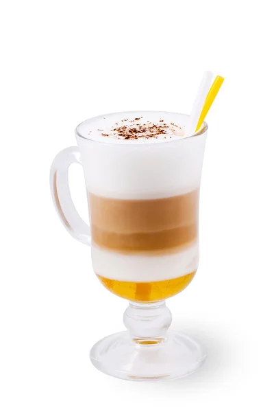 kahve kokteyl ile izole beyaz zemin üzerine sarı sirup