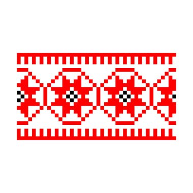 Pikselleştirilmiş desen Vyshyvanka Geleneksel Etnik Ukrayna Kusursuz Slav Şablonu süslemesi