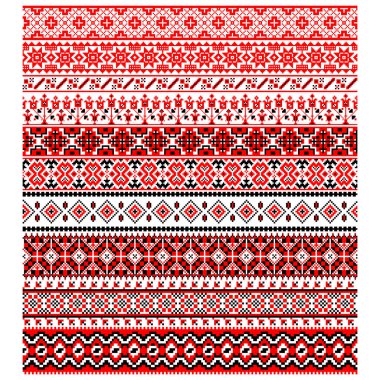 Pikselleştirilmiş desenli Vyshyvanka Geleneksel Ukrayna Desensiz Slav süsü ve nakış