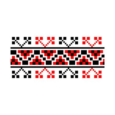 Pikselleştirilmiş desen Vyshyvanka Geleneksel Etnik Ukrayna Kusursuz Slav Şablonu süslemesi