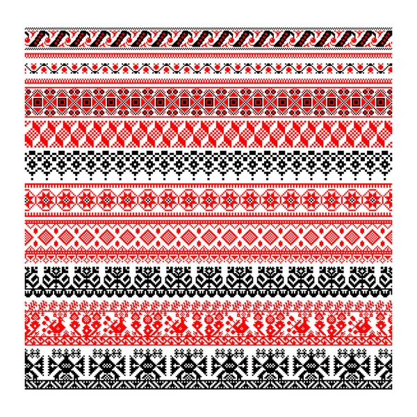 Set Pixelized Pattern Vyshyvanka Traditional Ukrainian Seamless Pattern Slavic Ornament — ストックベクタ