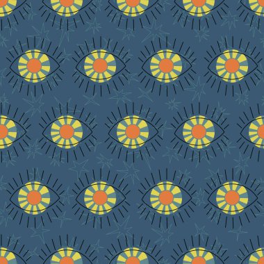 Gözlerindeki güneş kusursuz desen. Göz topu vektör çizimi. Tekrarlanabilir kalıp tekstil