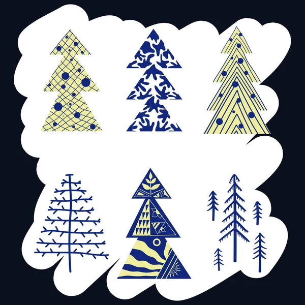 Árvore Natal Design Gráfico Conjunto Abetos Simples Estilizados Coleção Árvores — Vetor de Stock