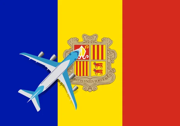 Avião Bandeira Andorra Conceito Viagem Para Design Avião Sobrevoa Bandeira — Vetor de Stock