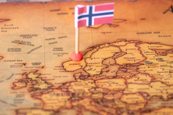 Vlajka Norska Mapě Světa Koncept Cestování Rekreace Norsku — Stock fotografie