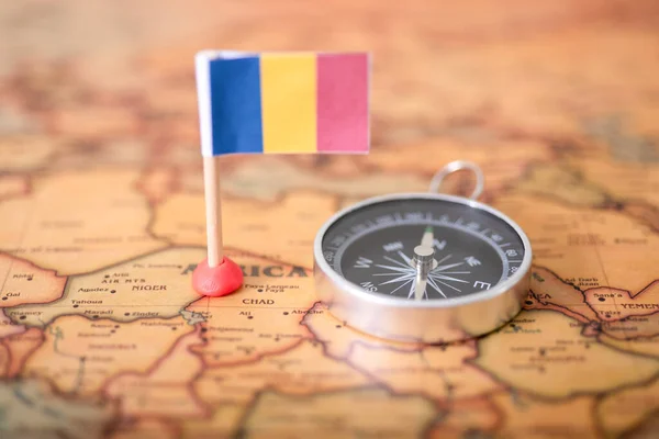 Flag Romania Compass World Map Concept Travel Tourism — стоковое фото