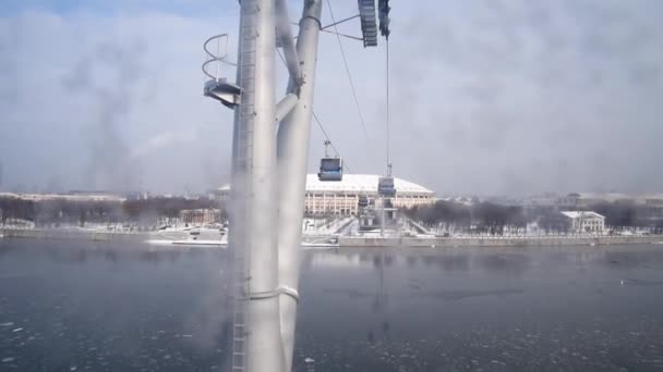 Экскурсия Москве Фуникулере Реке Вид Кабины Езда Фуникулере Зимой Холодным — стоковое видео