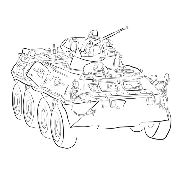 孤立した背景に車輪式装甲車の図面 軍用車両の概念 — ストックベクタ