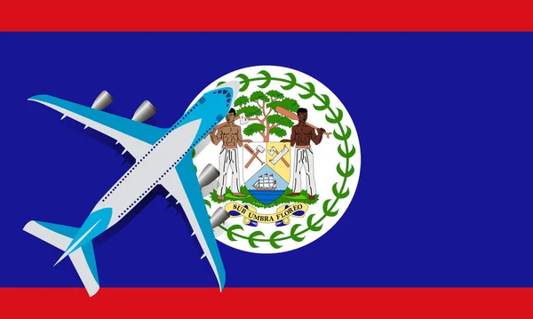 Прапор Прапор Белізу Концепція Подорожі Дизайну Літак Летить Над Прапором — стоковий вектор