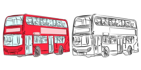 Лондонський Двоповерховий Сучасний Автобус Червоному Олівцевому Малюнку Переднім Видом Червоний — стоковий вектор