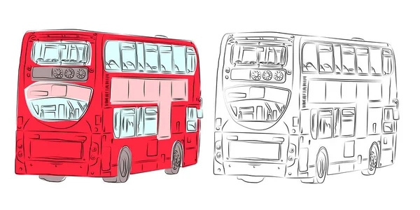 Лондонский Двухэтажный Современный Автобус Красном Карандашном Рисунке Видом Сзади Красный — стоковый вектор