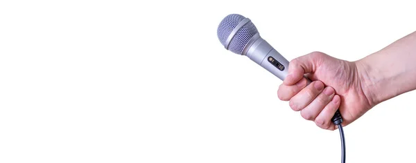Beyaz Arka Planda Mikrofonlu Bir Kadın Dünya Basın Özgürlüğü Günü — Stok fotoğraf