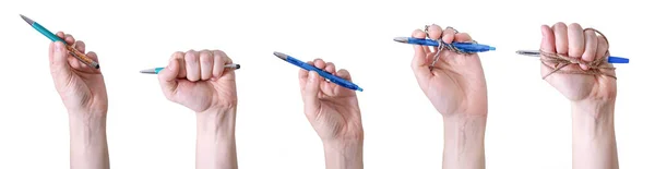 Collage Hands Holding Pens White Background Concept World Press Freedom — Stock Photo, Image