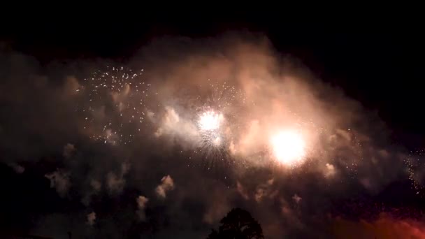 Una Sfocatura Astratta Vero Oro Fuochi Artificio Incandescenti Con Luci — Video Stock