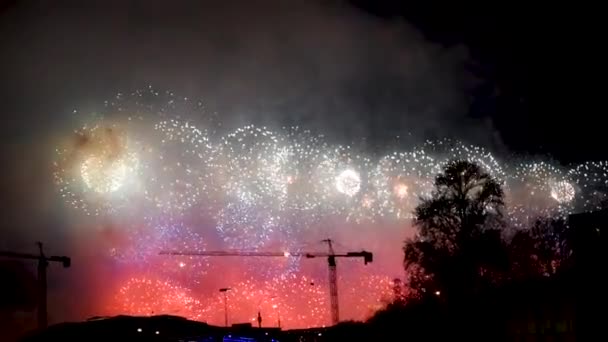 Eine Abstrakte Unschärfe Von Echtem Gold Glühenden Feuerwerk Mit Bokeh — Stockvideo