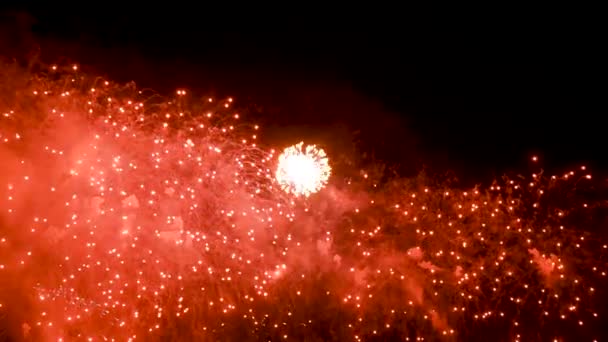 Fuegos Artificiales Brillantes Cielo Nocturno Víspera Las Vacaciones Concepto Las — Vídeos de Stock