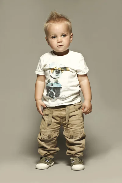 Standing caucasian blond boy child portrait — Stock Photo, Image