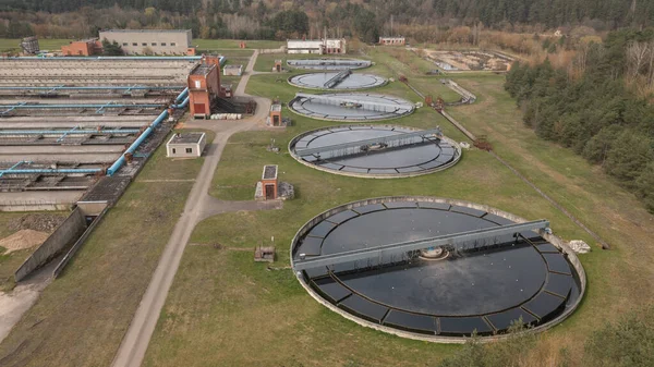 Wastewater Treatment Plant Aerial view Of Sewage Decontamination Process — Stock Photo, Image