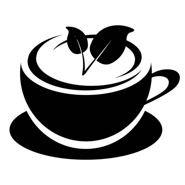 Illustrazione isolata in bianco e nero di insalata in piatto. Icona o segno per caffè, prodotto o menu — Vettoriale Stock