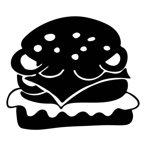 흑백의 햄버거 그림을 따로 그린다. 먹는 일, 제품 또는 메뉴 에 대한 기호 혹은 기호 — 스톡 벡터