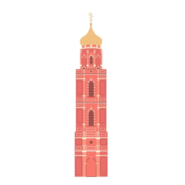 Afzonderlijke illustratie van de orthodoxe kerkklokkentoren. Russische kathedraal. Vlakke stijl — Stockvector