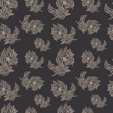 Kusursuz el yapımı kahve dalı ve çiçekler, ambalaj kağıdı, duvar kağıdı, kumaş deseni, arka plan, baskı, hediye paketi, defter kapağı, zarf kapağı,