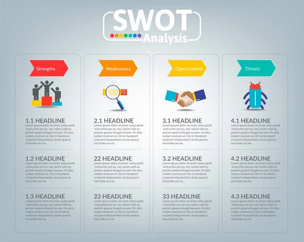 Swot Elemzés Üzleti Infografikai Diagram — Stock Vector