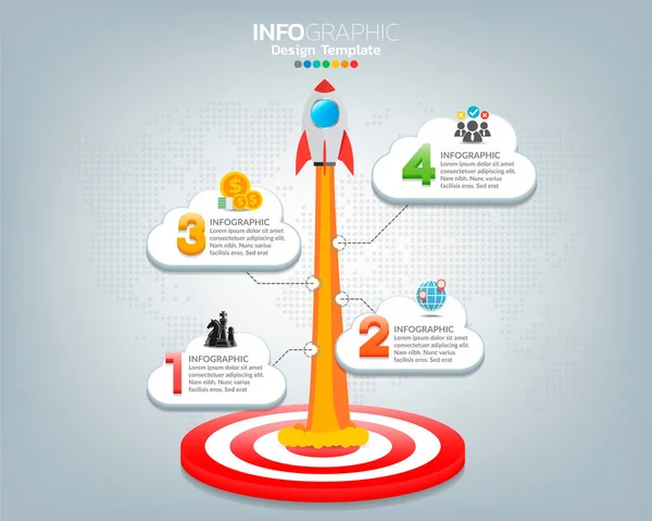 Цель Ракетой Четыре Варианта Цифрами Текстом Инфографический Шаблон — стоковый вектор