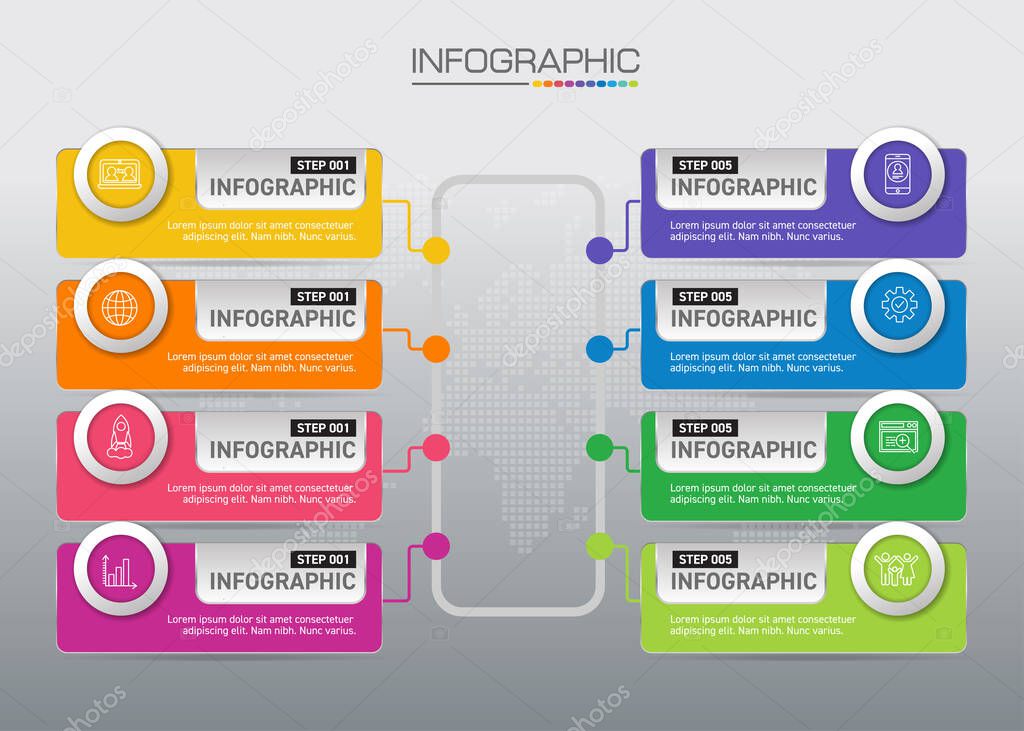 Infographic chart with business concept, 8 options can be used for business concept with 8 steps.