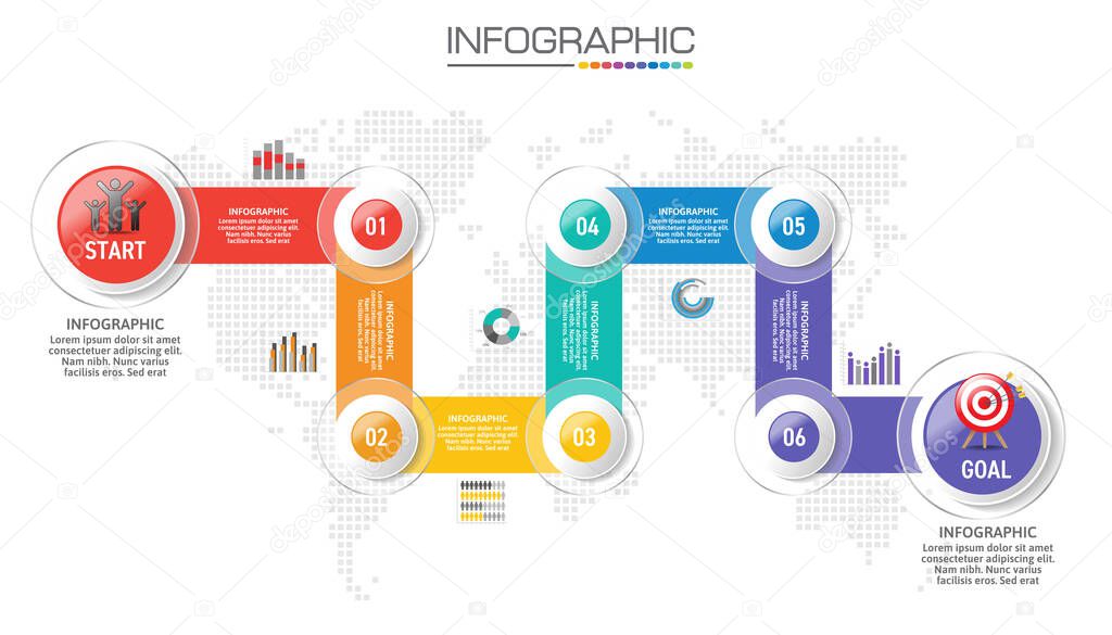 Infographic chart with business concept, 6 options can be used for business concept with 6 steps.