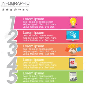 5 seçenek veya adımlı ticari bilgi şablonu.