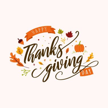 Tebrik kartları, pankart, kartpostal ve dokuma arkaplan kutlaması posterleri için Şükran Günü tipografi vektör tasarımınız kutlu olsun. Tatil sezonu için sonbahar el çizimi vintage.