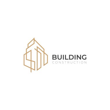 Building Construction icon logo for architecture company. Real estate icon logo design in line art style.