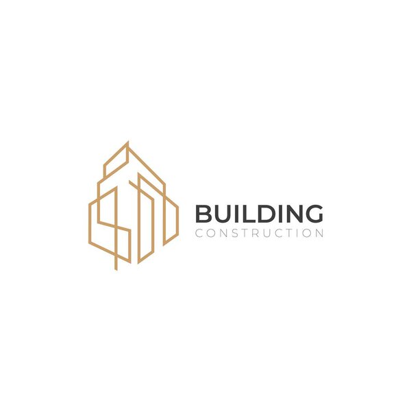 Building Construction icon logo for architecture company. Real estate icon logo design in line art style.