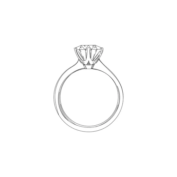 Wedding Ring Vector Draw Diamond Doodle Style Isolated White Background — Vetor de Stock