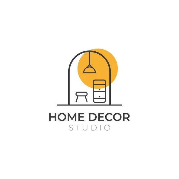 Logotipo Del Icono Decoración Del Hogar Con Interior Sala Estar — Vector de stock