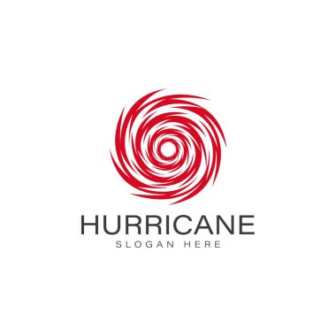 Kasırga ikonu logo vektör tasarımı. Soyut Tornado, kırmızı renk unsurlu Tayfun simgesi.