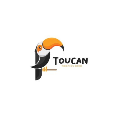 Toucan kuş çizgi film simgesi logo vektör illüstrasyon tasarımı. Beyaz arka planda izole edilmiş şirin tropikal kuşlar..