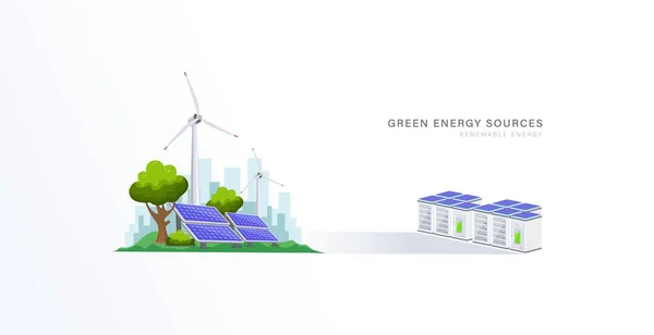Green Energy Power Plant Concept Design Ecology Friendly Sustainable Development — Stock Vector