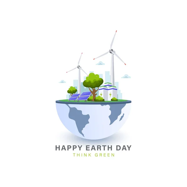 Happy Earth Day Illustration Vektor Design Mit Globus Karte Welt — Stockvektor