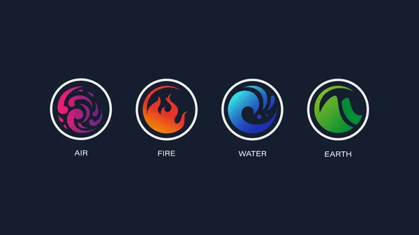 Dört Element Doğa Simgesi Logo Vektörü Soyut Rüzgar Hava Ateş — Stok Vektör