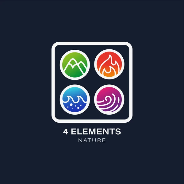 Four Element Nature Icon Logo Vector Abstract Wind Air Fire — Stock Vector