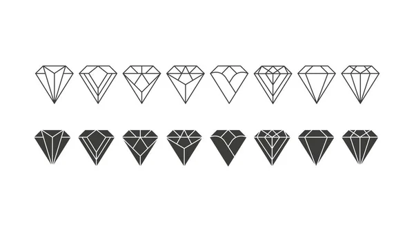 Uppsättning Diamond Ikonen Logotyp Vektor Design Koncept Crystal Svart Illustration — Stock vektor