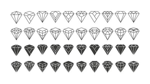 Uppsättning Diamond Ikonen Logotyp Vektor Design Koncept Crystal Svart Illustration — Stock vektor