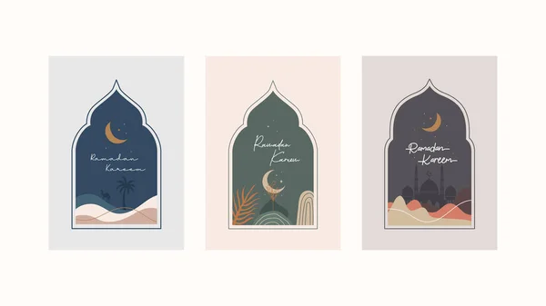 Ramadan Kareem Grußkarte Illustration Design Vektorvorlage Set Ramadan Mubarak Moderne — Stockvektor